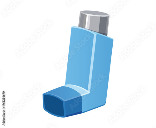 Blue medical asthma inhaler relief device isolated illustration