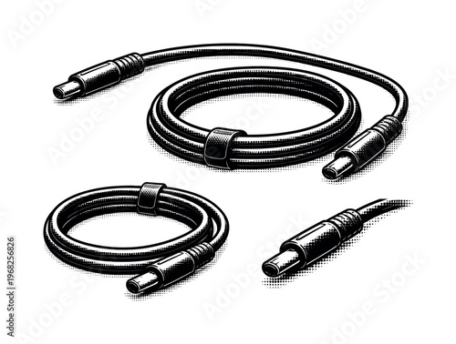 Laptop charging cable A durable laptop charging cable with cylindrical insulation, subtle curvature, and connector ends shown straight, coiled, and angled