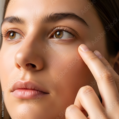 Person touching their face while looking intently to the side
