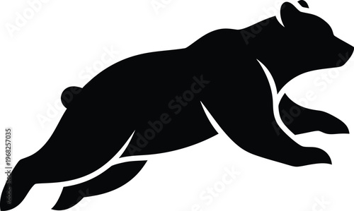 Silhouette jumping bear powerful grizzly wild animal in nature vector illustration