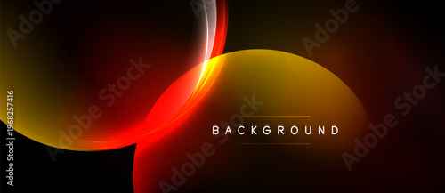 Abstract design features flowing shapes, vibrant orange, yellow hues against dark backdrop. Text reads background. Modern, dynamic composition.