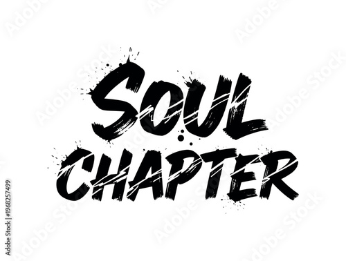 Soul Chapter. lettering and all elements in black. Vector style. AWhite background. Pure white background. Perfect isolation and visual consistency. Grunge