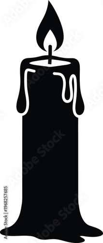 Silhouette of a burning candle with dripping wax and flame vector illustration
