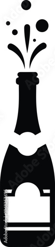 Silhouette of a champagne bottle popping cork for celebration events vector illustration
