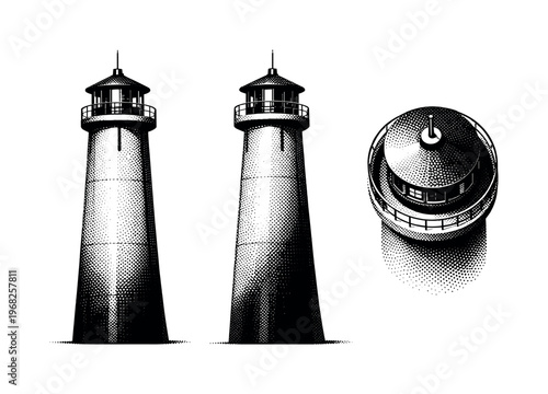 Lighthouse ? modern concrete lighthouse. A modern concrete lighthouse with smooth surfaces and minimal detailing depicted as a single object shown in three