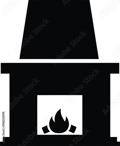 Silhouette of a fireplace with burning logs vector illustration