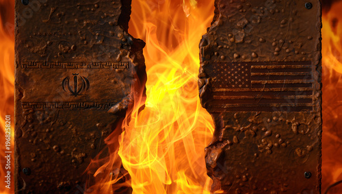 Burning Nations: Symbolic imagery depicts the intense conflict, with flames engulfing divided national symbols.