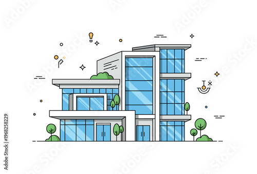 Modern architecture sleek building concept where clean lines, glass panels, and geometric shapes define a contemporary structure while small sparkle and line