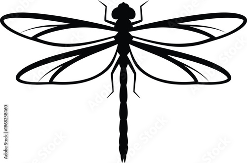 Silhouette of a graceful dragonfly with detailed wings vector illustration