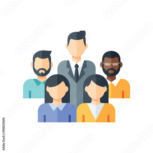 Diverse group of flat design individuals, business professionals, teamwork