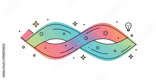 Psychedelic art neon-like gradients concept where flowing colorful waves interact while tiny sparkle and star icons highlight surreal patterns, vivid