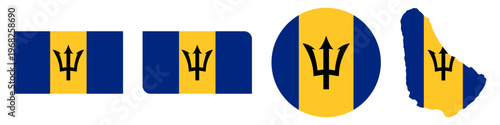 barbados circular, rectangular, and map flag flat icon