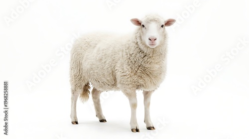 Isolated white sheep standing on white background livestock concept
