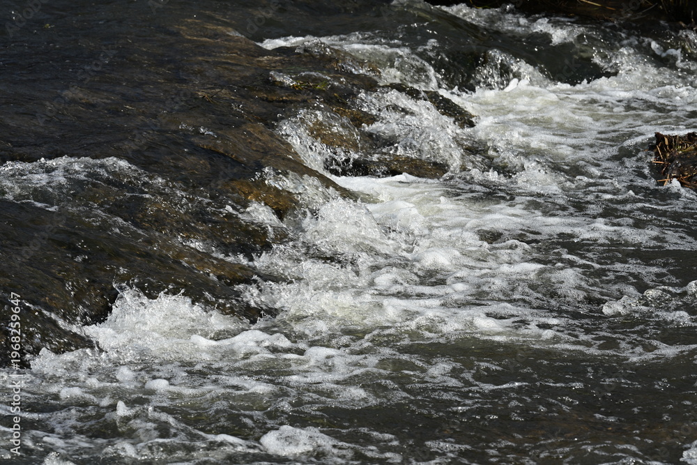 Fototapeta premium Flowing water in natural river over stones