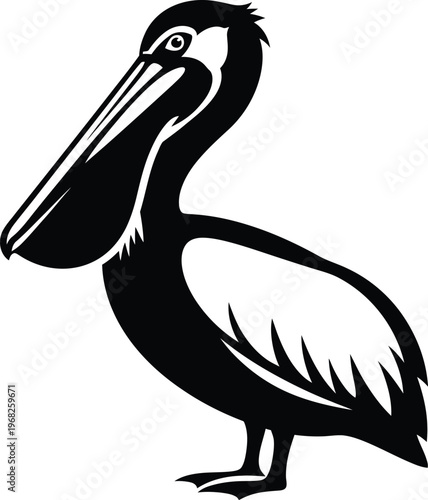 Silhouette of a pelican bird with large beak standing still vector illustration