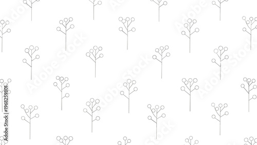Minimalist seamless pattern of light gray berry plant sprigs distributed evenly over a clean white background for subtle design.