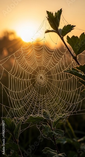 Spiderweb in the Morning Sun - A Delicate Nature Scene.