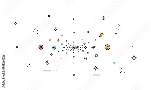 Infinite space starfield zoom scene where countless stars extend into the distance while small sparkle and star icons emphasize depth, infinity, and vast