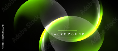 Abstract green design. Smooth curves create dynamic shapes over black background. Text reads background. Modern, vibrant visual.