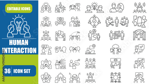 Social Psychology and Human Interaction Line Icon Set for Team Communication
