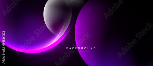 Abstract purple design features flowing curves, gradients. Dark background enhances luminous effect, modern aesthetic.