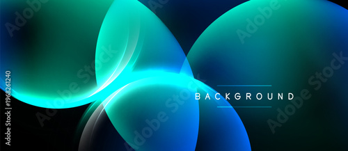 Abstract fluid shapes, vibrant bluegreen gradients. Modern design, smooth curves, dark background creates dynamic visual effect.