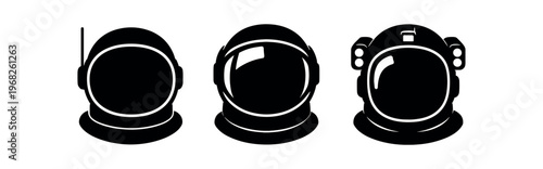 Astronaut helmet icon set. space helmet, astronaut, visor, cosmonaut, eva helmet, suit headgear, reflective visor. flat vector illustration.
