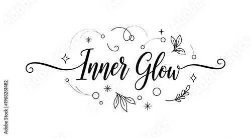 Inner Glow. lettering and all elements in black. Vector style. AWhite background. Pure white background. Perfect isolation and visual consistency. Elegant