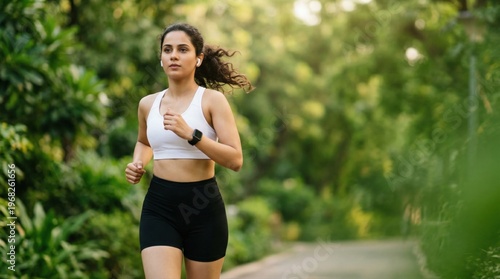 young indian woman jogging at park