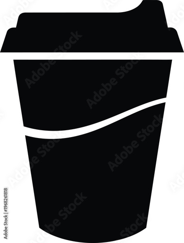 Silhouette of disposable coffee cup with lid and white stripe vector illustration