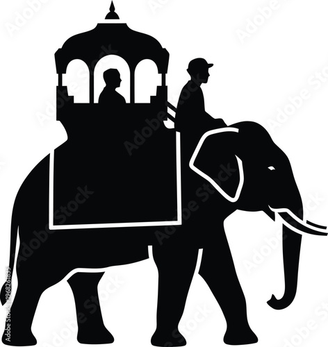 Silhouette of elephant with riders in ornate howdah vector illustration