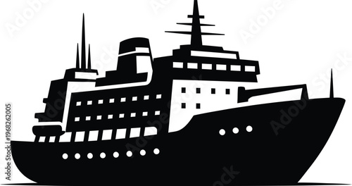 Silhouette of large passenger cruise ship sailing on the ocean vector illustration
