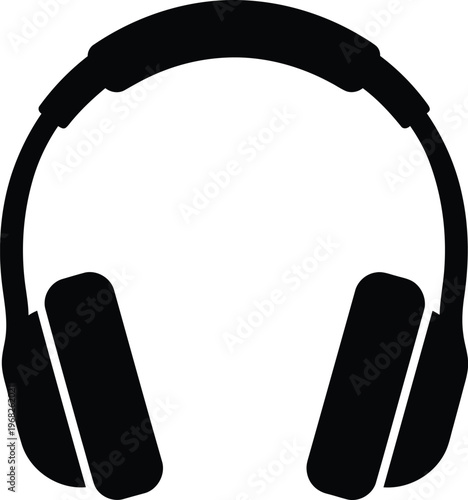 Silhouette of modern over ear headphones for music and podcast vector illustration