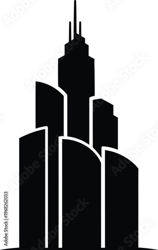 Silhouette of modern skyscraper buildings with unique architectural design vector illustration