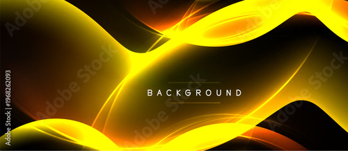 Abstract yellow waves, dark background. Bright light effects create dynamic, modern design. Text reads background.