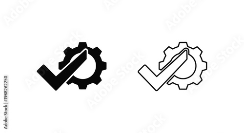 Optimize System Performance: Gear & Checkmark Icons Guide Vector