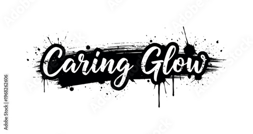 Caring Glow. lettering and all elements in black. Vector style. AWhite background. Pure white background. Perfect isolation and visual consistency. Grunge