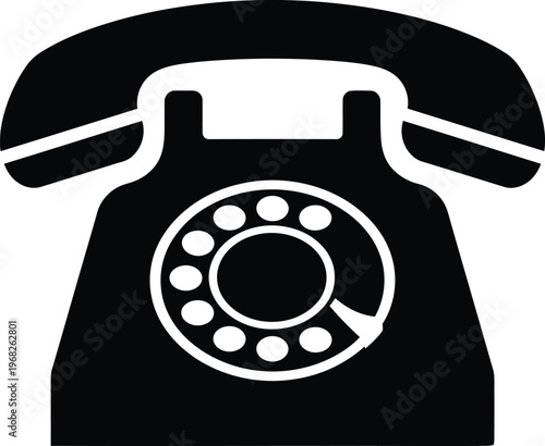 Silhouette retro rotary dial telephone communication device vector illustration