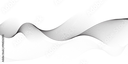 Abstract black smooth wave on a white background. Dynamic sound wave. Design element. Vector illustration.