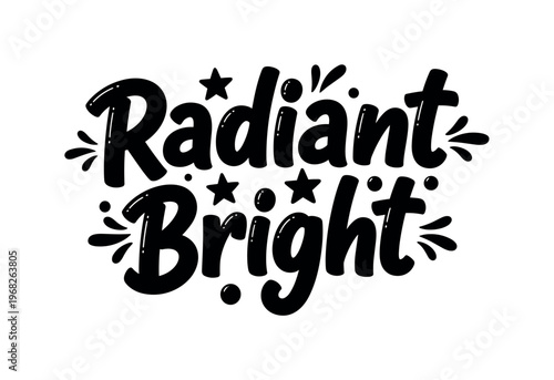 Radiant Bright. lettering and all elements in black. Vector style. AWhite background. Pure white background. Perfect isolation and visual consistency. Funky