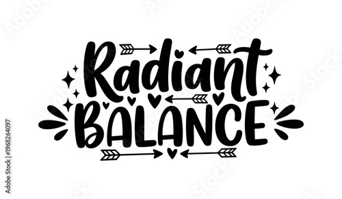 Radiant Balance. lettering and all elements in black. Vector style. AWhite background. Pure white background. Perfect isolation and visual consistency. Bold