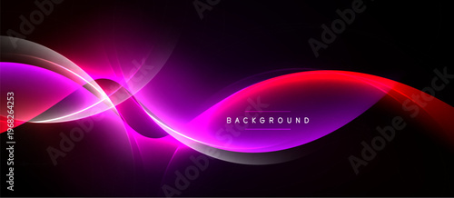 Abstract flowing lines, vibrant pinks, reds against dark backdrop. Modern design element, suitable for digital projects.