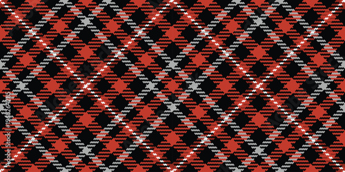 Difficult texture plaid seamless, fit textile background pattern. Vivid check vector fabric tartan in red and black colors.