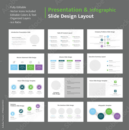 Corporate presentation infographic slide templates for company overview and strategic planning