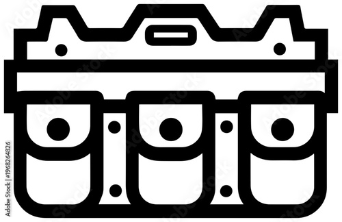 Minimalist black outline icon representing a versatile leather tool belt with multiple pouches and loops symbolizing craftsmanship diy projects construction and professional