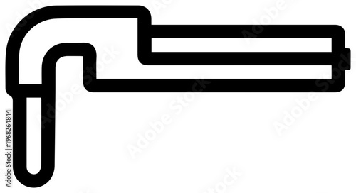 Minimalist black outline icon representing a long bar clamp tool a piece of hardware used for fastening and woodworking presented on a clean white background with a simple modern