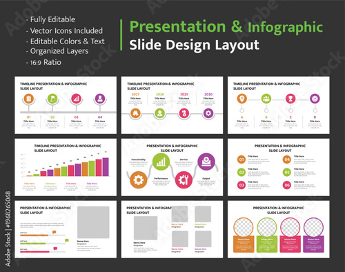 Modern presentation slide layouts featuring infographic elements for business concepts