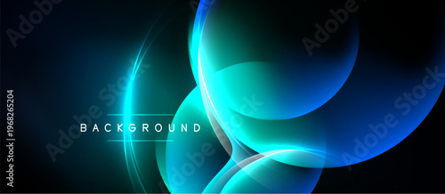 Abstract neon curves, vibrant blue tones, dark background. Modern design element, glowing lines create dynamic composition.