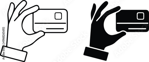 hand holding credit card money payment card icon set vector 