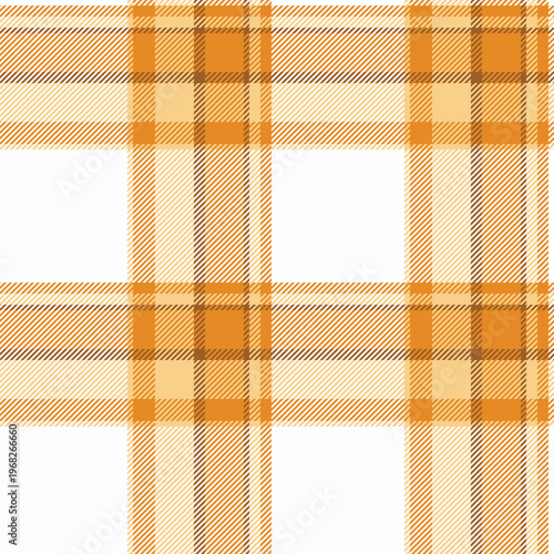 Industrial tartan background texture, graphic plaid pattern seamless. Difficult check textile fabric vector in orange and white colors.